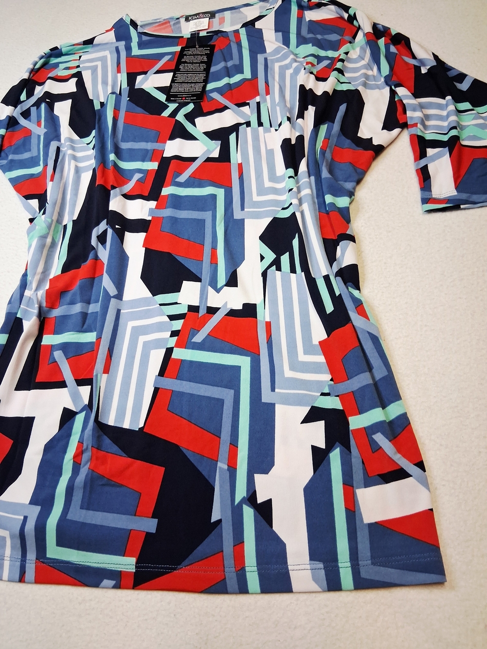 Geometric Scoop Neck Tunic in Navy, Red, Light Blue, Mint & White - Picture 2 of 8